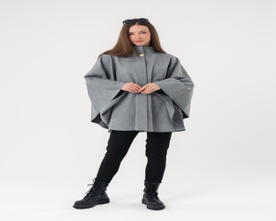 جاكيت كيب صوفي فضفاض Wool Blend Flowy Cape Jacket