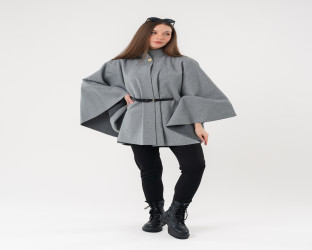 جاكيت كيب صوفي فضفاض Wool Blend Flowy Cape Jacket