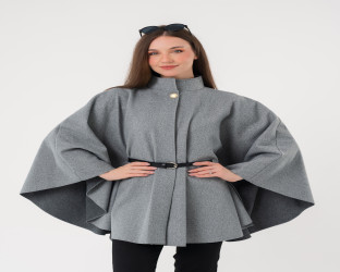 جاكيت كيب صوفي فضفاض Wool Blend Flowy Cape Jacket
