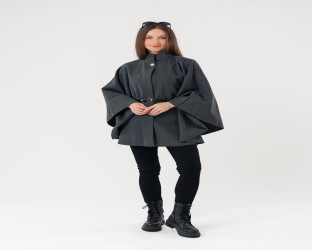جاكيت كيب صوفي فضفاض Wool Blend Flowy Cape Jacket