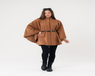جاكيت كيب صوفي فضفاض Wool Blend Flowy Cape Jacket