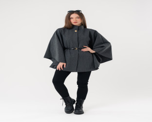 جاكيت كيب صوفي فضفاض Wool Blend Flowy Cape Jacket
