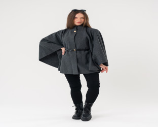 جاكيت كيب صوفي فضفاض Wool Blend Flowy Cape Jacket