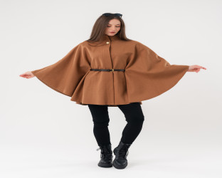 جاكيت كيب صوفي فضفاض Wool Blend Flowy Cape Jacket