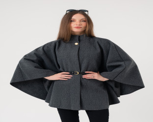 جاكيت كيب صوفي فضفاض Wool Blend Flowy Cape Jacket