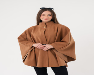 جاكيت كيب صوفي فضفاض Wool Blend Flowy Cape Jacket