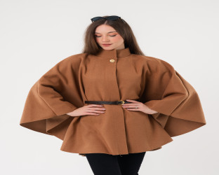 جاكيت كيب صوفي فضفاض Wool Blend Flowy Cape Jacket