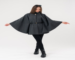 جاكيت كيب صوفي فضفاض Wool Blend Flowy Cape Jacket