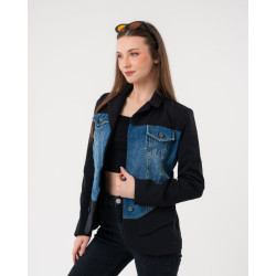 بليزر أسود بقصة ضيقة مع قماش الدينم Black Blazer with Denim Front