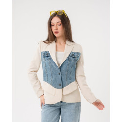 بليزر اوف وايت بقصة ضيقة مع قماش الدينم Off White Blazer with Denim Front
