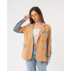 بليزر اوفرسايز بلون جملي بتفاصيل وأكمام من الدينم Oversized Blazer in Camelwith Denim Panels and Sleeves