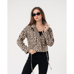 جاكيت دينيم بنقشة جلد النمر Denim Cropped Leopard Print Jacket