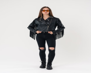 جاكيت بايكر قصير جلد Leather Biker Jacket