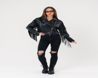 جاكيت بايكر قصير جلد Leather Biker Jacket
