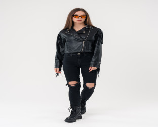 جاكيت بايكر قصير جلد Leather Biker Jacket