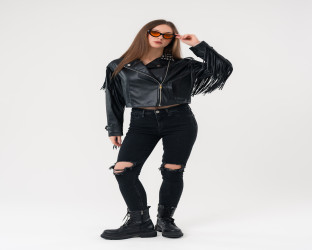 جاكيت بايكر قصير جلد Leather Biker Jacket