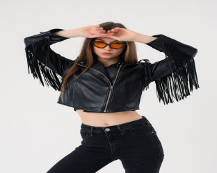 جاكيت بايكر قصير جلد Leather Biker Jacket
