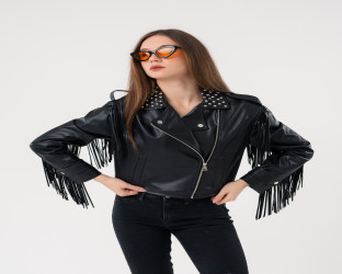 جاكيت بايكر قصير جلد Leather Biker Jacket