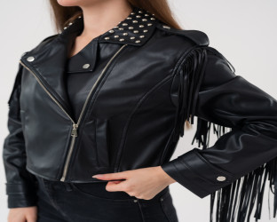 جاكيت بايكر قصير جلد Leather Biker Jacket