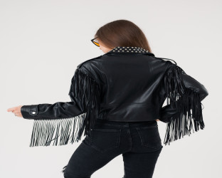 جاكيت بايكر قصير جلد Leather Biker Jacket