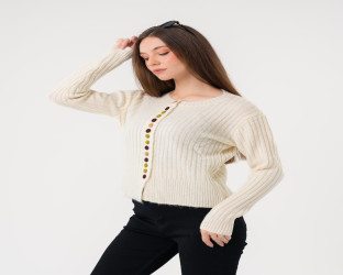 كارديغان صوفي بأزرار ملونة Cropped Knitted Cardigan