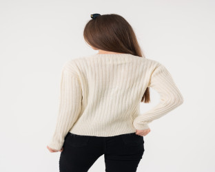 كارديغان صوفي بأزرار ملونة Cropped Knitted Cardigan