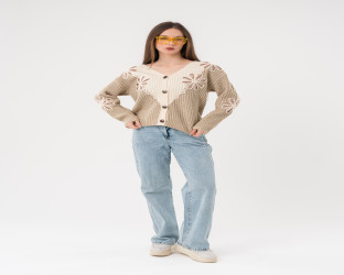 كارديغان مطرز بالترتر V-Neck Knitted Cardigan