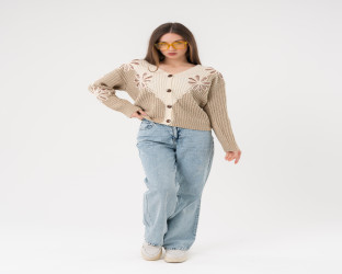 كارديغان مطرز بالترتر V-Neck Knitted Cardigan