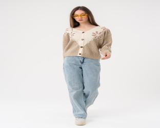 كارديغان مطرز بالترتر V-Neck Knitted Cardigan