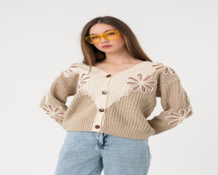 كارديغان مطرز بالترتر V-Neck Knitted Cardigan