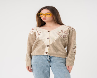 كارديغان مطرز بالترتر V-Neck Knitted Cardigan