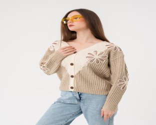 كارديغان مطرز بالترتر V-Neck Knitted Cardigan