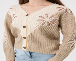 كارديغان مطرز بالترتر V-Neck Knitted Cardigan