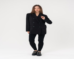 بليزر أسود بقصة واسعة وطول متوسط Oversized Black Blazer with Medium Length