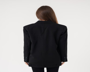 بليزر أسود بقصة واسعة وطول متوسط Oversized Black Blazer with Medium Length