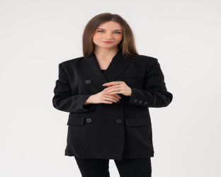 بليزر أسود بقصة واسعة وطول متوسط Oversized Black Blazer with Medium Length