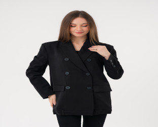 بليزر أسود بقصة واسعة وطول متوسط Oversized Black Blazer with Medium Length