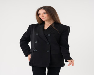 بليزر أسود بقصة واسعة وطول متوسط Oversized Black Blazer with Medium Length