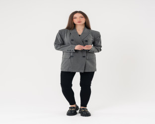 بليزر رمادي بقصة واسعة وطول متوسط Oversized Gray Blazer with Medium Length