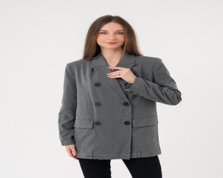 بليزر رمادي بقصة واسعة وطول متوسط Oversized Gray Blazer with Medium Length