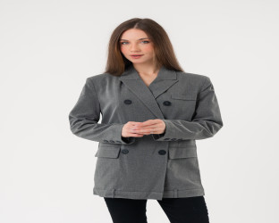 بليزر رمادي بقصة واسعة وطول متوسط Oversized Gray Blazer with Medium Length