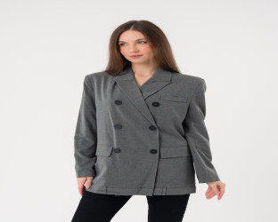 بليزر رمادي بقصة واسعة وطول متوسط Oversized Gray Blazer with Medium Length