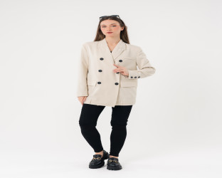 بليزر اوف وايت بقصة واسعة وطول متوسط Oversized Off White Blazer with Medium Length