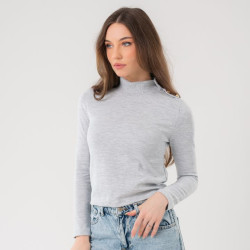 سويتر بياقة عالية وأزرار ذهبية High Collar Knitted Sweater with Golden Buttons