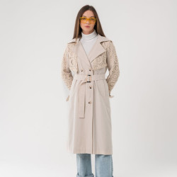 معطف ترنش طويل بتطريز كروشيه Trench Coat with Handmade Crochet