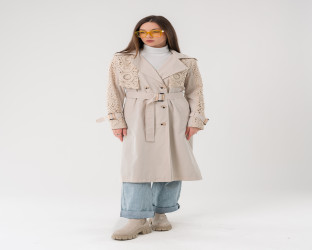 معطف ترنش طويل بتطريز كروشيه Trench Coat with Handmade Crochet