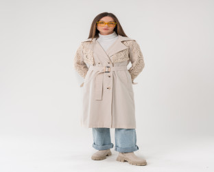 معطف ترنش طويل بتطريز كروشيه Trench Coat with Handmade Crochet
