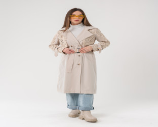 معطف ترنش طويل بتطريز كروشيه Trench Coat with Handmade Crochet