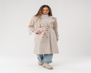 معطف ترنش طويل بتطريز كروشيه Trench Coat with Handmade Crochet