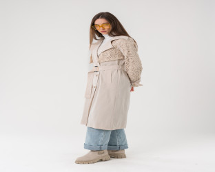 معطف ترنش طويل بتطريز كروشيه Trench Coat with Handmade Crochet